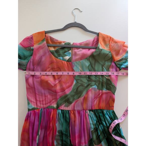 Kiki Hart Dress Vintage 60s 70s Floral Designer Maxi Boho Pink Green Size 6 - Picture 10 of 11
